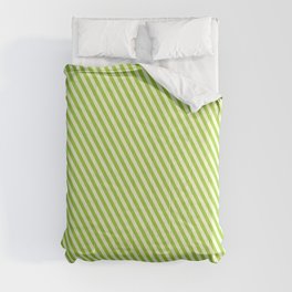 [ Thumbnail: Green and Light Yellow Colored Lined Pattern Comforter ]
