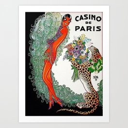 Roaring twenties Ziegfeld Follies Parisian Josephine Baker Casino de Paris performance African American cabaret vintage poster Art Print