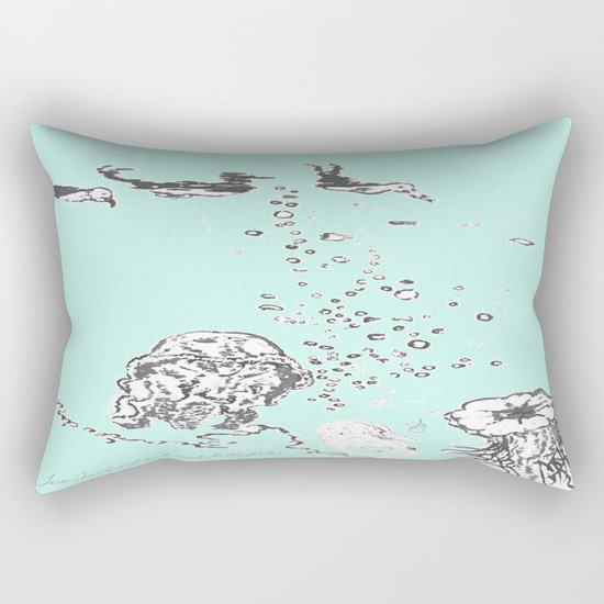 Two Tailed Duck and Jellyfish Mint Green Rectangular Pillow