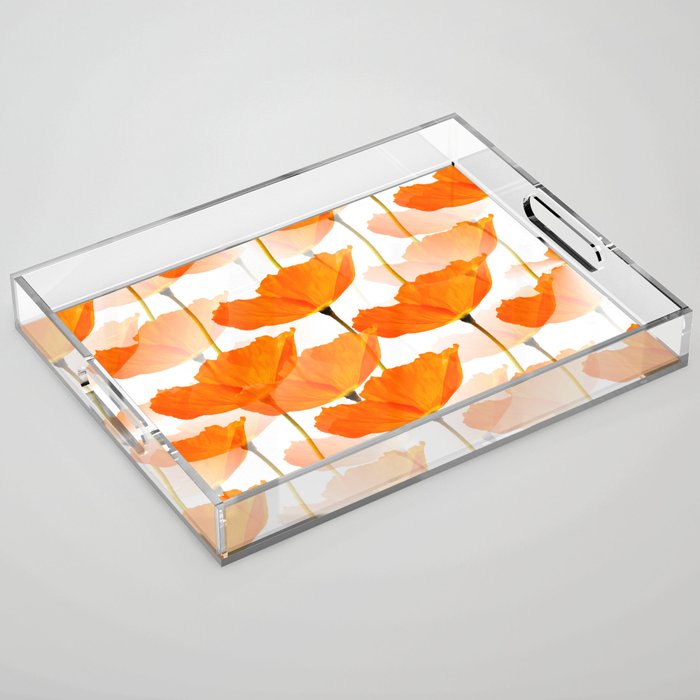 Orange Poppies On A White Background #decor #society6 #buyart Acrylic Tray