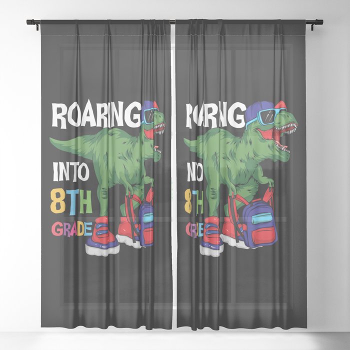 Roaring Into 8th Grade Student Dinosaur Sheer Curtain