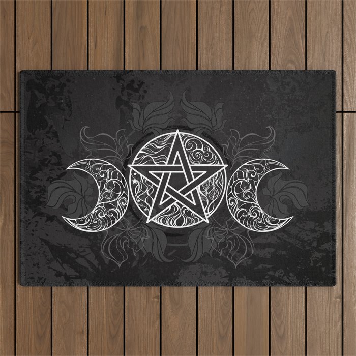 White Pentagram with Leaves Outdoor Rug