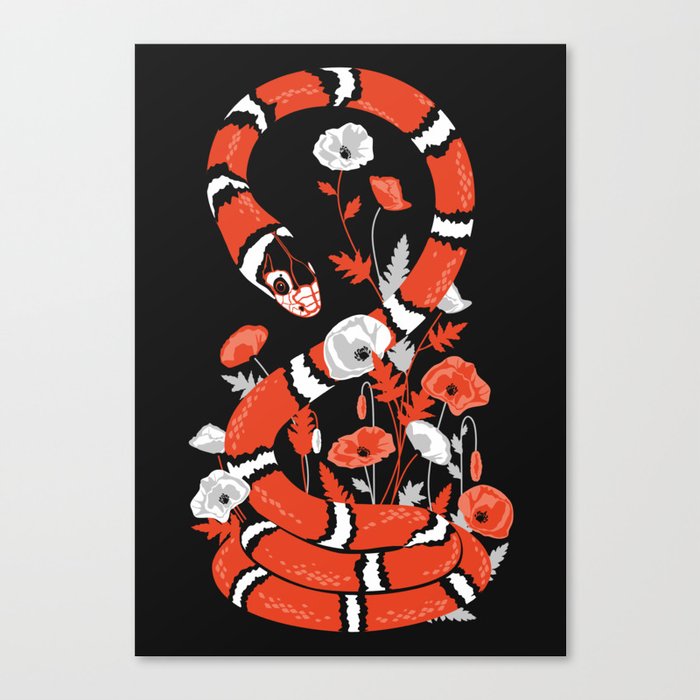 King snake with poppy flowers Canvas Print