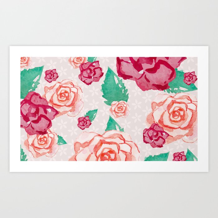 Pink And Peach Flowers In Watercolor Art Print By Thestephlloyd Society6