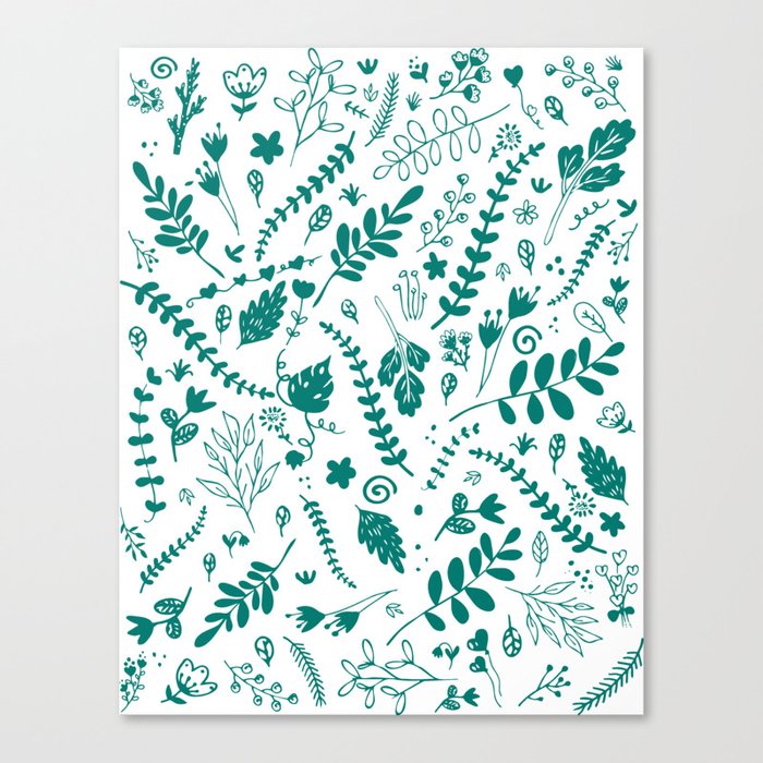 Pine Green - Cute Floral Leaf Pattern Canvas Print