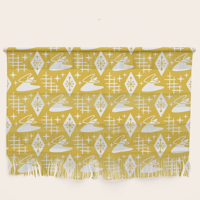 Mid Century Modern Boomerang Abstract Pattern Mustard Yellow Wall