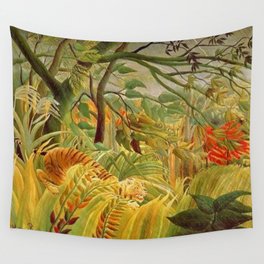 Henri Rousseau Tiger In A Tropical Storm Wall Tapestry | In, Painting, A, Tropical, Trees, Tiger, Forest, Painter, Storm, Nature 