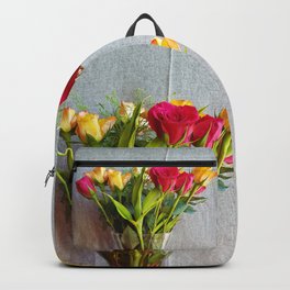 Flowers in a vase - with red and yellow roses Backpack