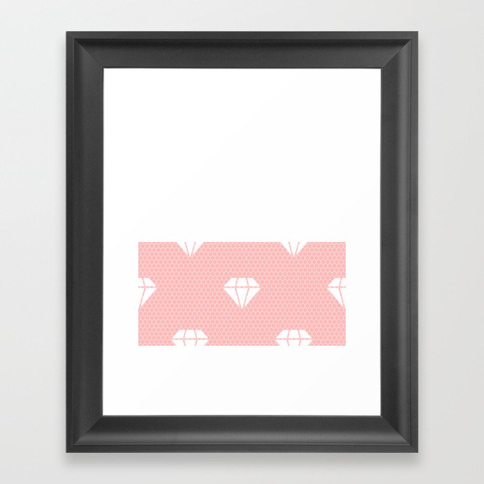White Diamond Lace Horizontal Split on Pink Framed Art Print