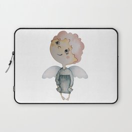 Christmas character hand drawn by watercolor. Christmas angel in a dress. Laptop Sleeve