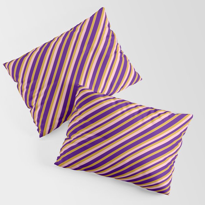 Indigo, Goldenrod & Pink Colored Pattern of Stripes Pillow Sham