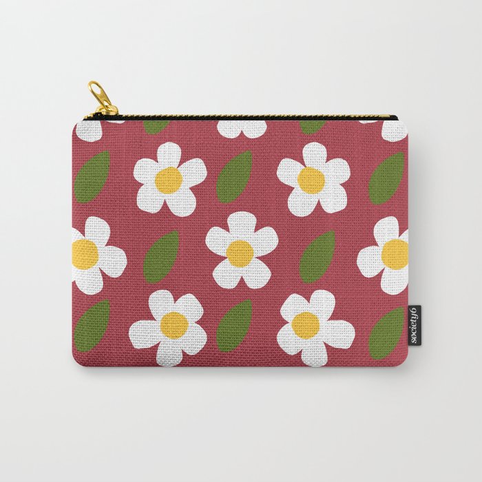 Little White Flowers Retro Modern Fall Red Carry-All Pouch