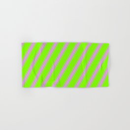 [ Thumbnail: Chartreuse & Plum Colored Striped/Lined Pattern Hand & Bath Towel ]