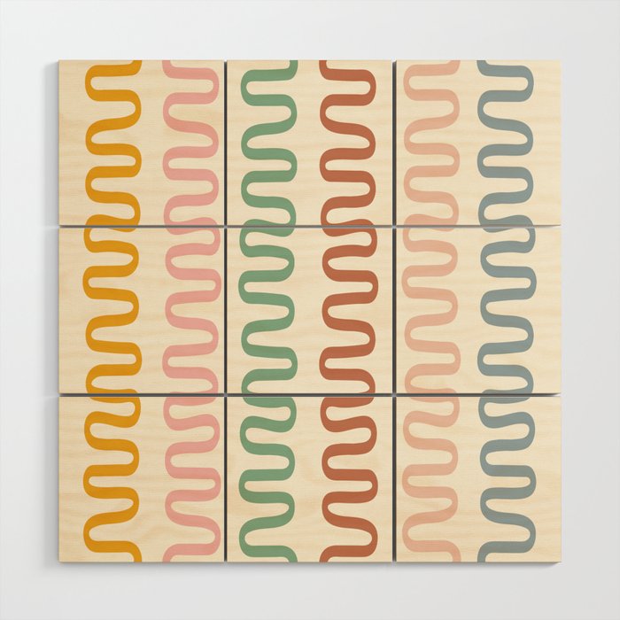 Abstract Shapes 226 in Retro Tones (Snake Pattern Abstraction) Wood Wall Art