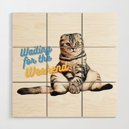 cute cat sit waiting for weekend lazy funny Wood Wall Art