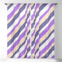 [ Thumbnail: Purple, Tan, Midnight Blue & White Colored Stripes Pattern Sheer Curtain ]
