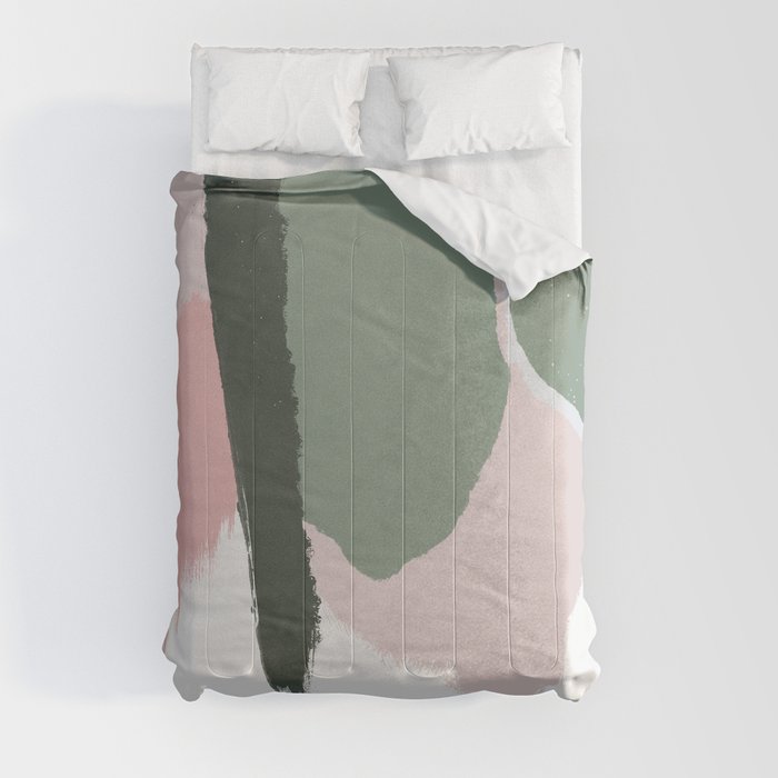 Sage Green & Blush Pink Abstract Paint Brush Strokes Comforter