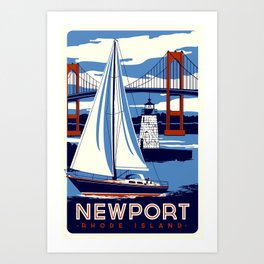 Newport Rhode Island Sailboat Lighthouse Retro Vintage nautical  Art Print