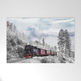 Vintage train,snow,winter art Welcome Mat