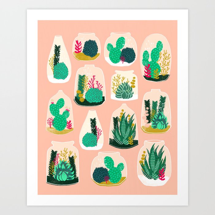 Terrariums - Cute little planters for succulents in repeat pattern by Andrea Lauren Art Print