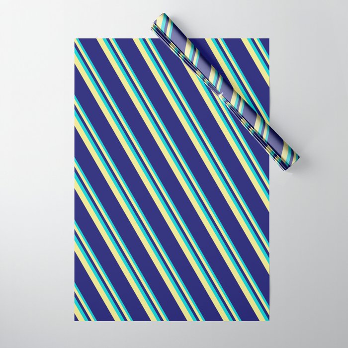 Dark Turquoise, Tan, and Midnight Blue Colored Lines/Stripes Pattern Wrapping Paper
