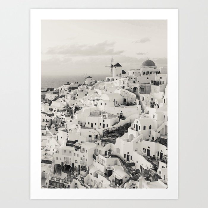 Oia, Santorini, Greece B&W Art Print