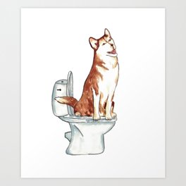 Husky dog red / brown toilet Painting  Art Print