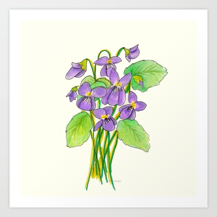 Watercolor Purple Violets Art Print