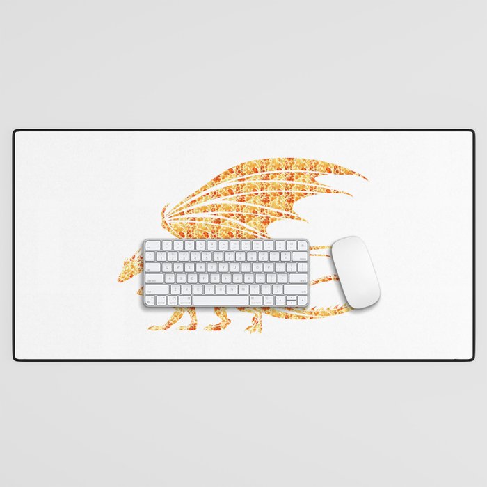 Dragon Silhouette Filled with Fiery Flames with Fiery Flames Desk Mat