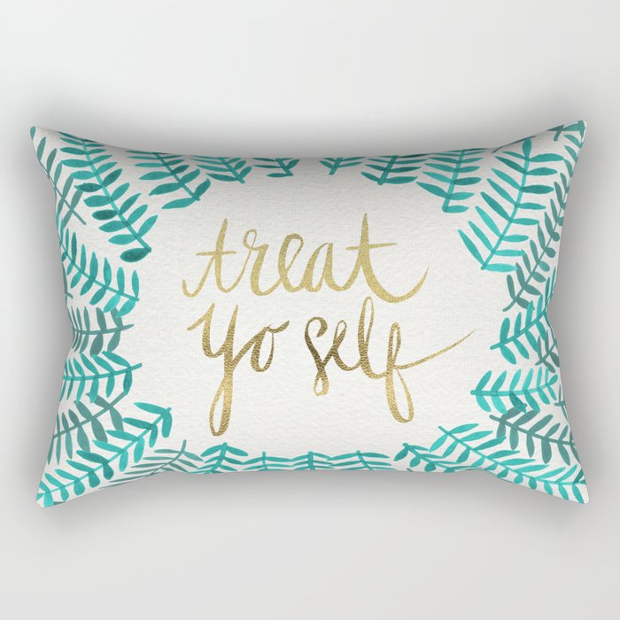 Treat Yo Self – Gold & Turquoise Rectangular Pillow