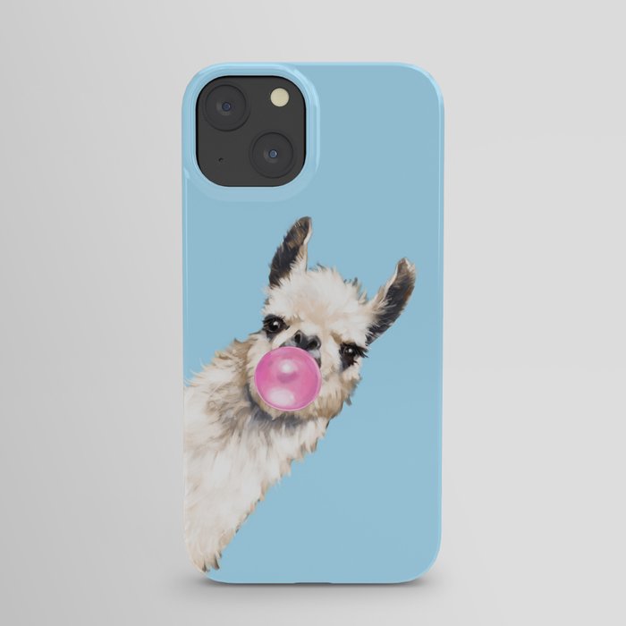 Bubble Gum Sneaky Llama in Blue iPhone Case