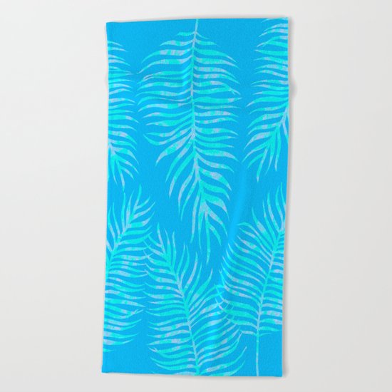 Fern pattern on light blue background Beach Towel