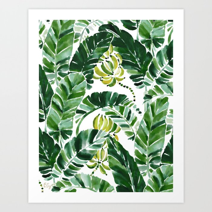 BANANA BELIEFS Tropical Banana Leaf Pattern Art Print