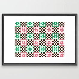 Floral chessboard_Pink & Green Framed Art Print