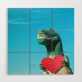 Tyrannosaurus Rex with Red Paper Heart Wood Wall Art