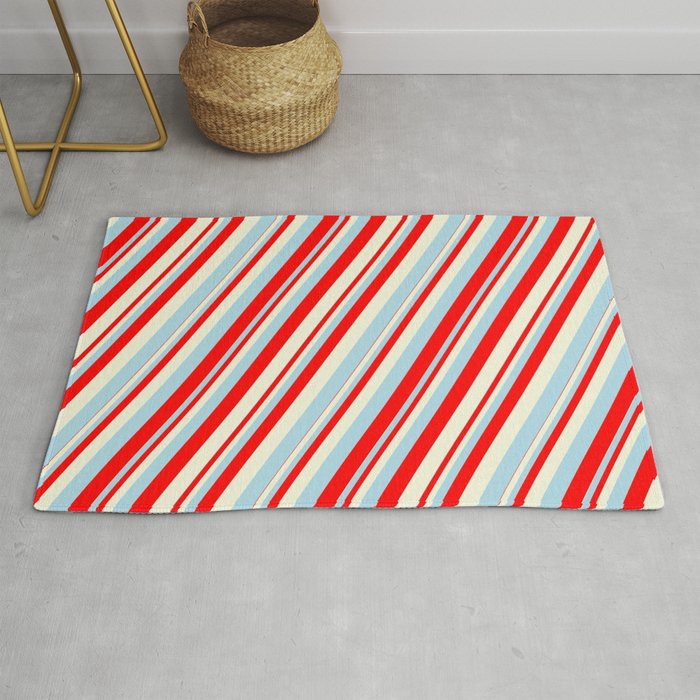 Light Blue, Red, and Beige Colored Lines/Stripes Pattern Rug
