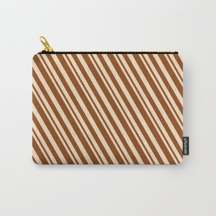 Bisque and Brown Colored Lines Pattern Carry-All Pouch