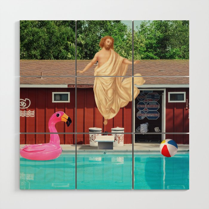 Jesus at pool party Wood Wall Art