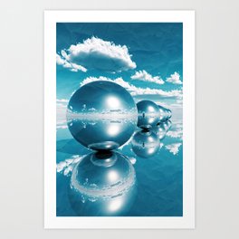 blue spheres in line paper Art Print