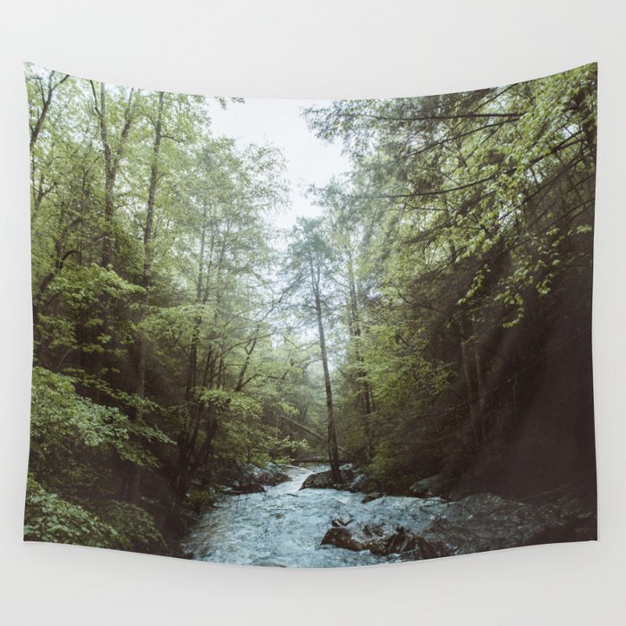 Peaceful Forest, Green Trees and Creek, Relaxing Water Sounds Wall Tapestry