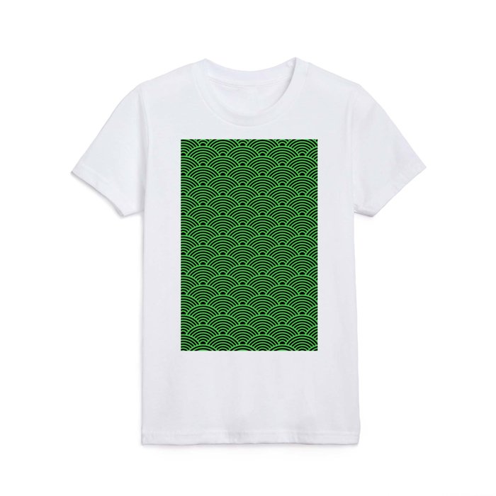 Japanese Waves (Green & Black Pattern) Kids T Shirt