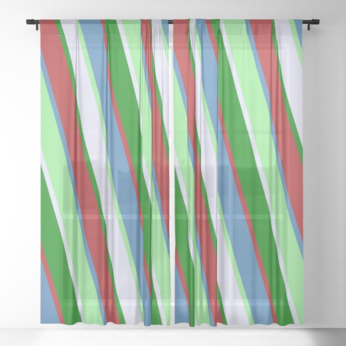 Blue, Light Green, Lavender, Green, and Red Colored Lines/Stripes Pattern Sheer Curtain