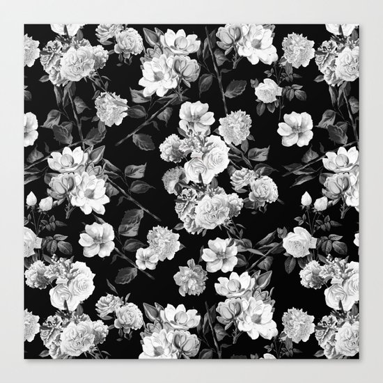 Black and White Botanic Pattern Canvas Print