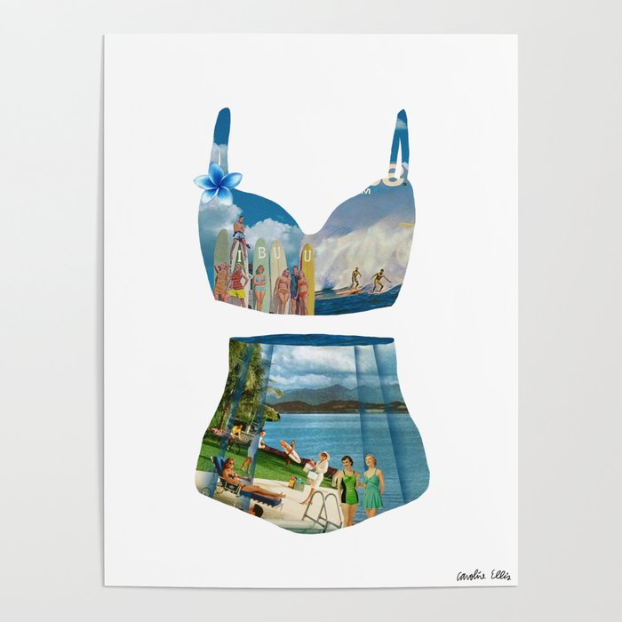 Blue Retro Bikini Poster