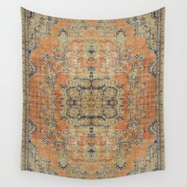 Vintage Woven Coral and Blue Kilim Wall Tapestry