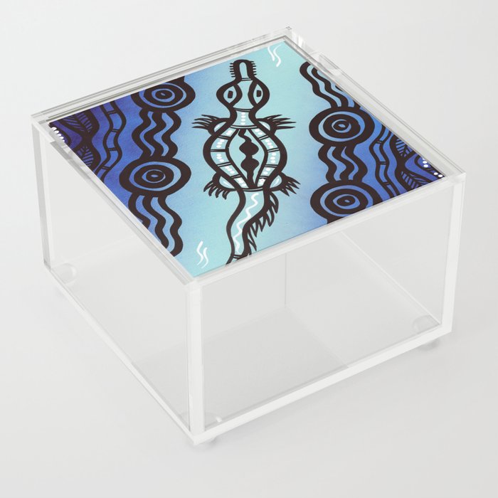 Authentic Aboriginal Art - Crocodile (blue) Acrylic Box