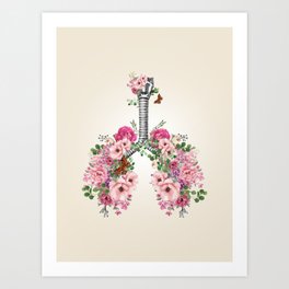 Roses and flowers growing on the lungs, important to breathe, lungs cancer, respiratory therapist Art Print