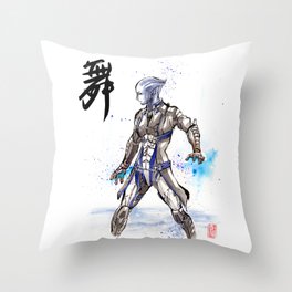Liara from Mass Effect sumi style with calligraphy Throw Pillow