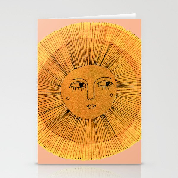 Sun Drawing Gold and Pink Stationery Cards