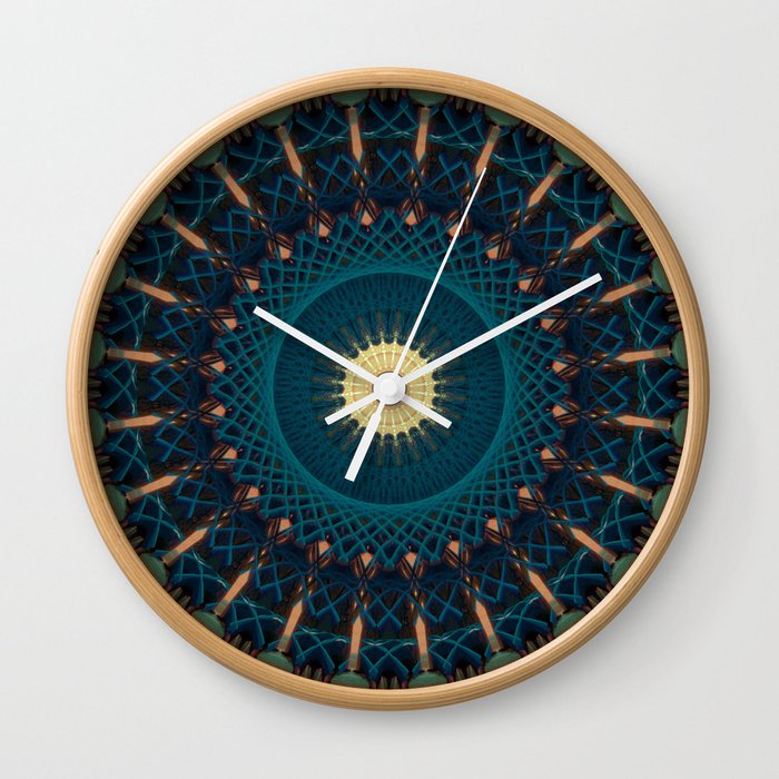 Mandala in blue and golden tones Wall Clock